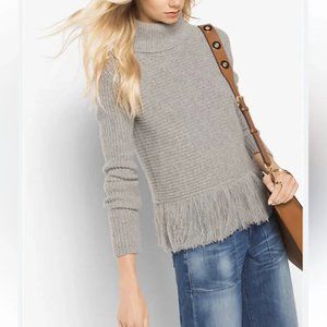 Michael Kors Gray Fringe Hem Turtleneck Sweater